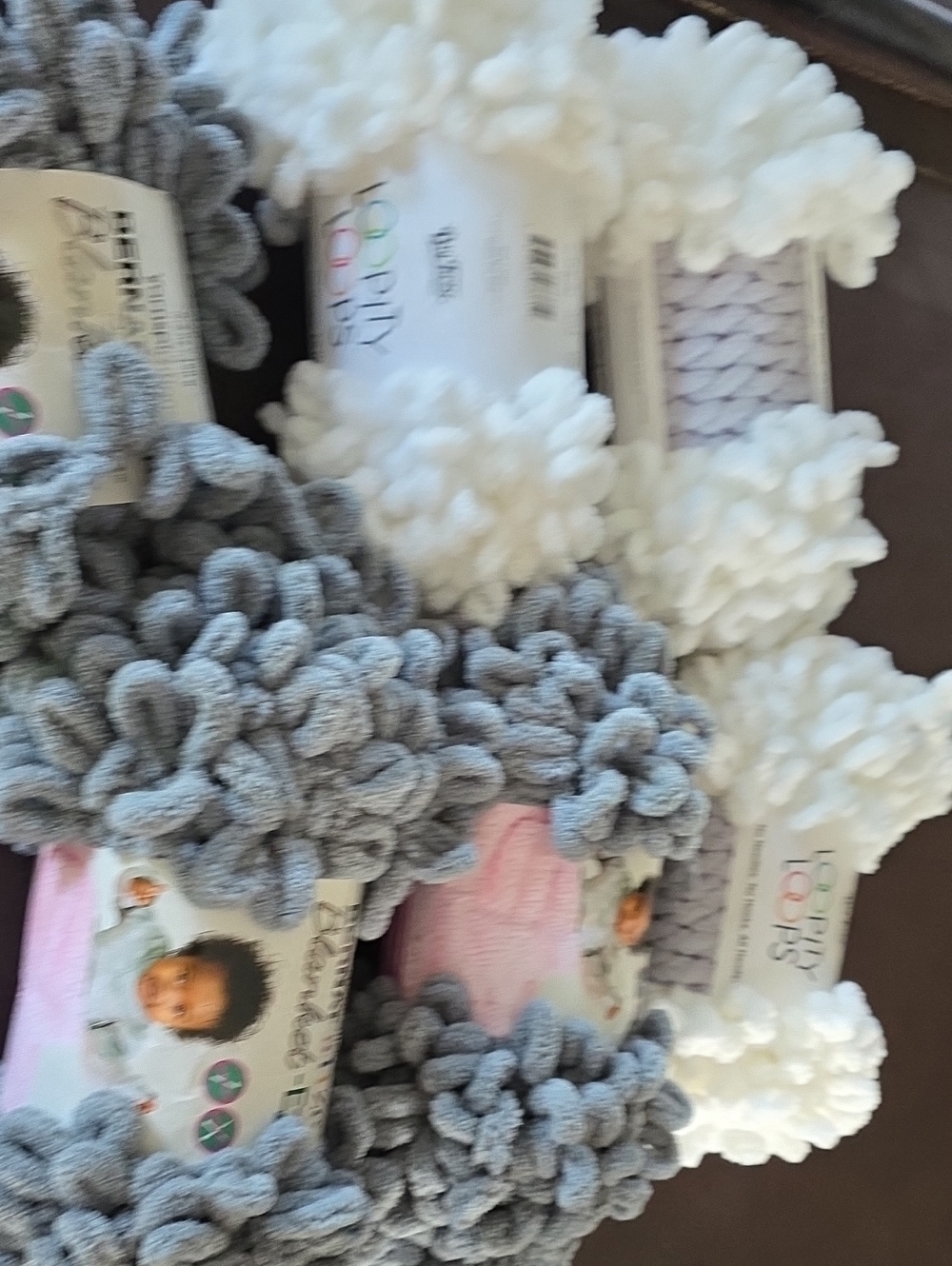 Bernat Cozy Loop Plush Yarn - Gray & White